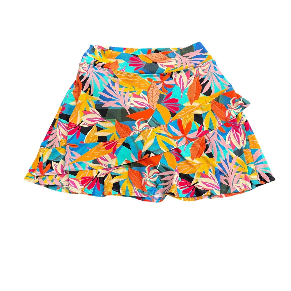 Dona Jo JoJo Skort Size M Pickleball Tennis Tropical Leaf Ruffle Athletic Skirt